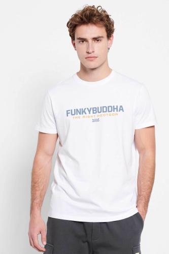 Funky Buddha ανδρικό βαμβακερό T-shirt με contrast logo print μπροστά - FBM007-324-04 Λευκό